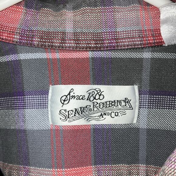 VTG Sears Roebuck Men's Long Sleeve Distressed Flannel Shirt - Size Large* - Picture 2 of 12